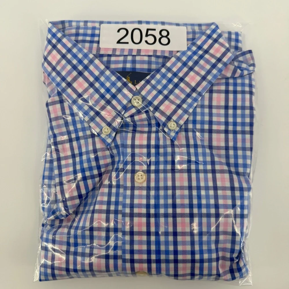 Polo Ralph Lauren Button Down Mens Large Blue Pink Check Performance Classic Fit